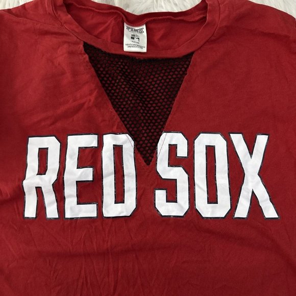 Victoria Secret PINK womens MLB Small Boston Red Sox Tee fish net v neck EUC - Picture 3 of 10